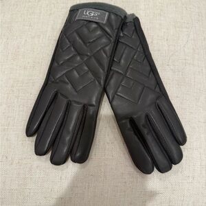 UGG Men's Quilted Dark Gray Leather Gloves